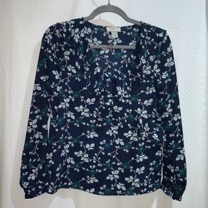 Loft faux wrap blouse Sz XXSP floral long sleeve ruffle button cuff